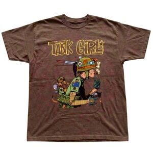 Gildan Tank Girl Graphic T-Shirt Unisex All Sizes Brown New Short Sleeve Cotton